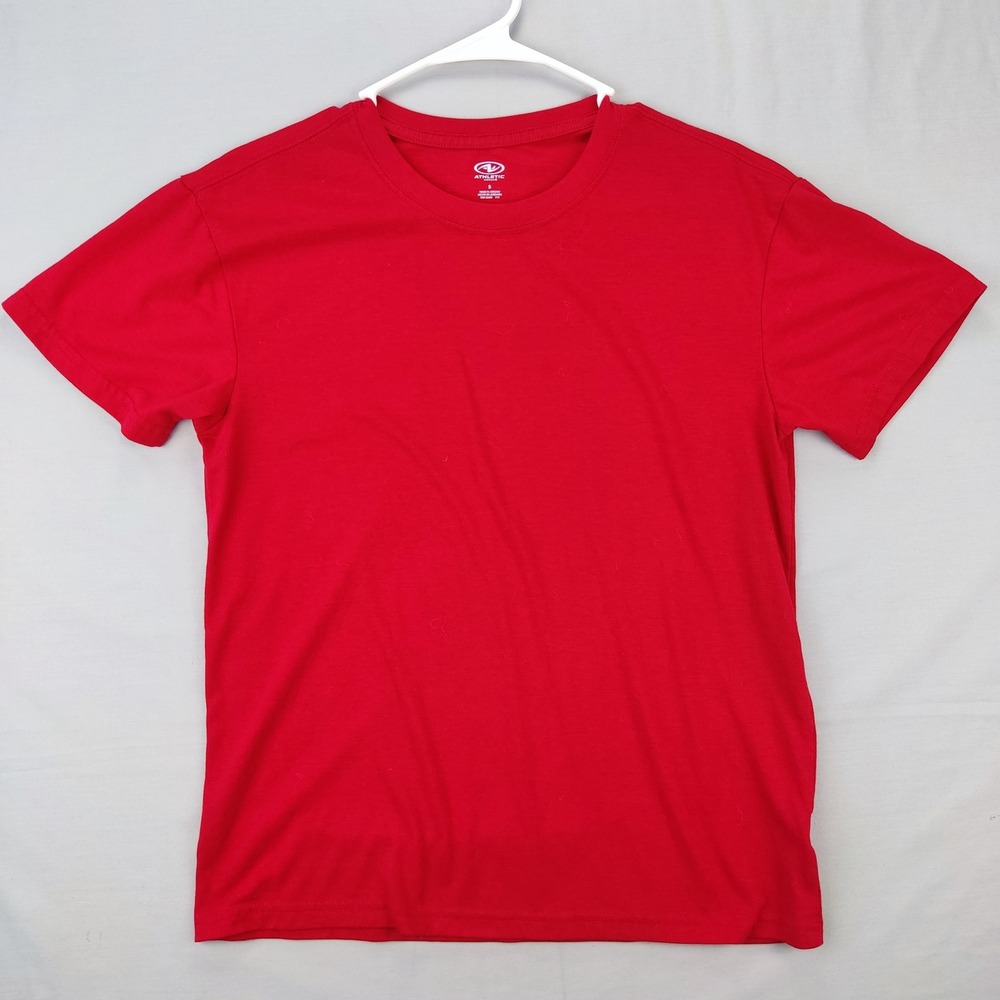 Athletic Works T-Shirt Mens Small Red Short Sleeve‎ Crew Neck Solid Activewear